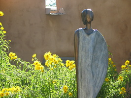 2004 10-Santa Fe Statue-Woman and Wildflowers